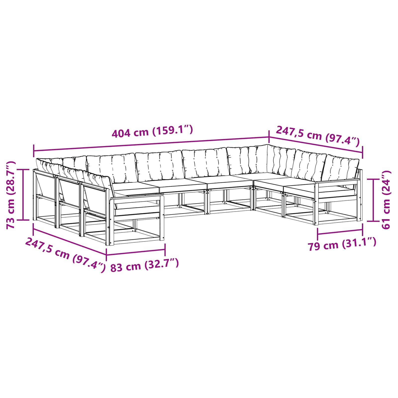 vidaXL Zestaw sof na zewnątrz z poduszką 9 pcs biały i czarny