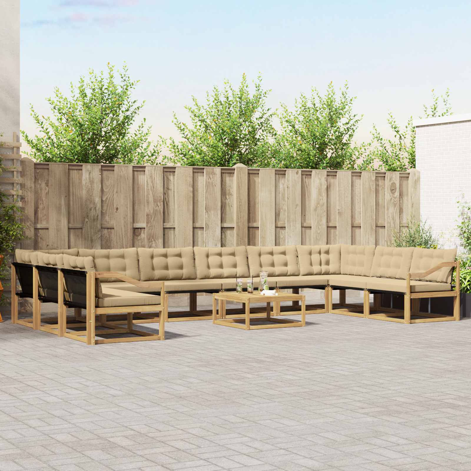 vidaXL Zestaw sof na zewnątrz z poduszką 11 pcs Biały i Beżowy