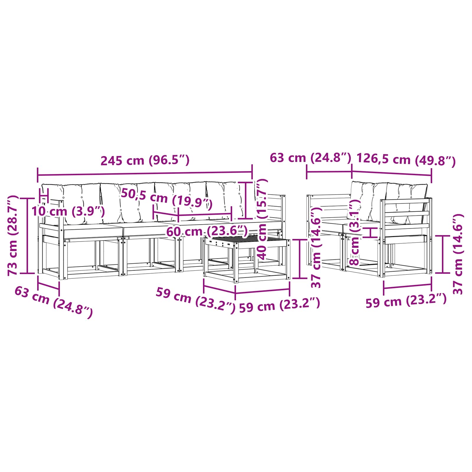 vidaXL Zestaw sof na zewnątrz 7 pcs Drewno akacji i tekstylen