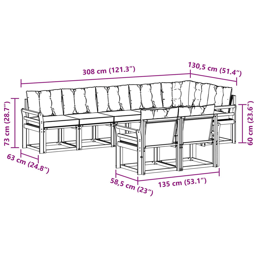 vidaXL Zestaw sof na zewnątrz z poduszką 8 pcs Biały i kremowy