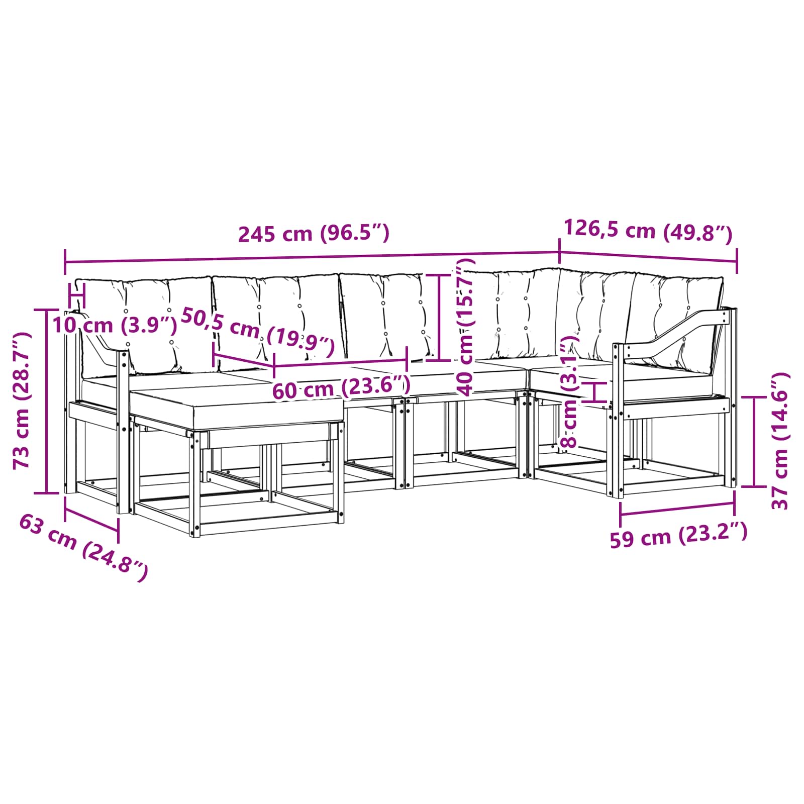 vidaXL Zestaw sof na zewnątrz z poduszką 6 pcs Biały i jasnoszary
