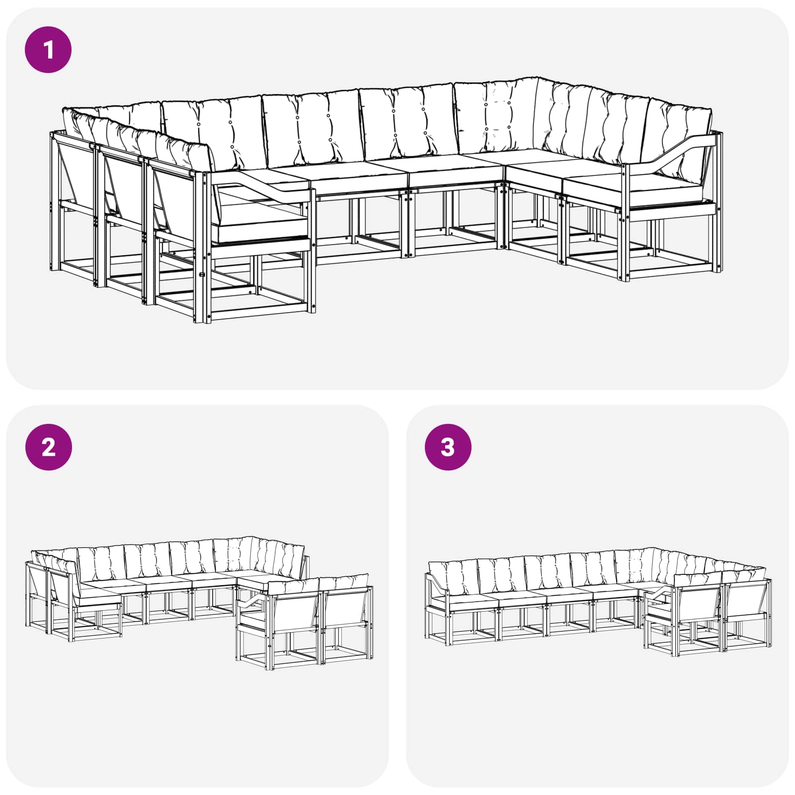vidaXL Zestaw sof na zewnątrz z poduszką 9 pcs biały i czarny