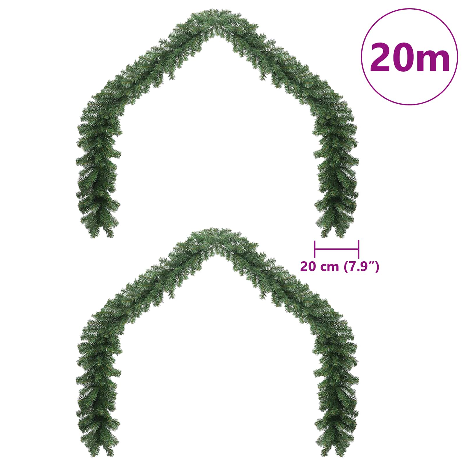 vidaXL Girlanda bożonarodzeniowa 2 pcs Zielony 20 m PVC