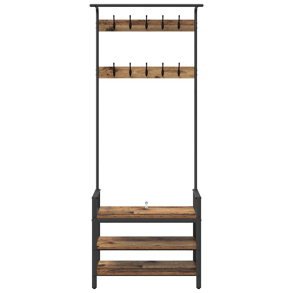 vidaXL Wieszak na płaszcze z półką Stare drewno 75 x 34 x 184 cm