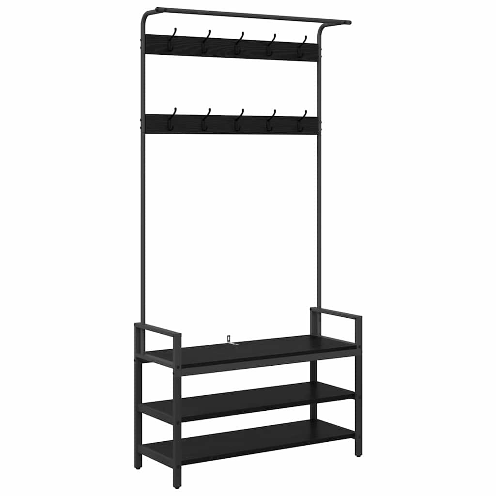 vidaXL Wieszak na płaszcze z półką Czarny Dąb 95 x 34 x 184 cm