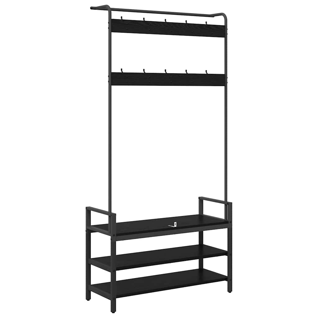 vidaXL Wieszak na płaszcze z półką Czarny Dąb 95 x 34 x 184 cm