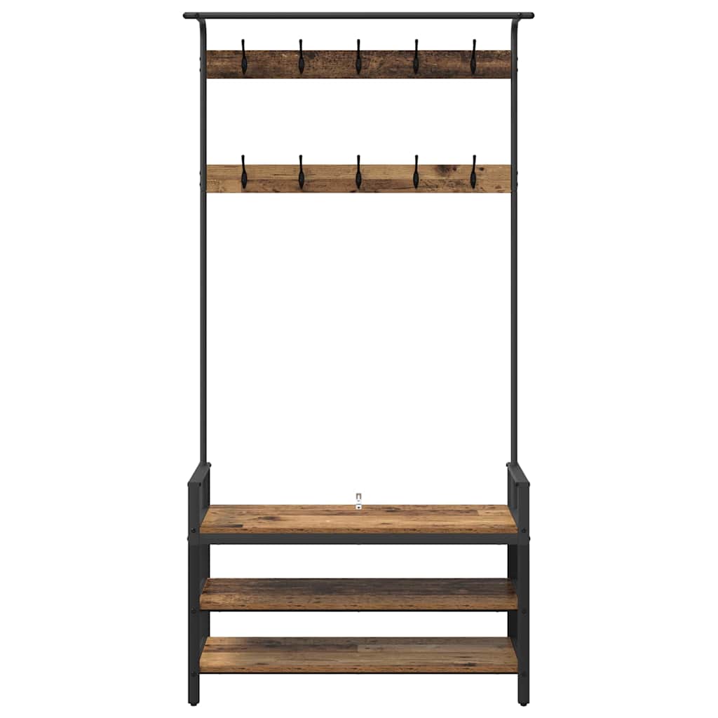 vidaXL Wieszak na płaszcze z półką Stare drewno 95 x 34 x 184 cm