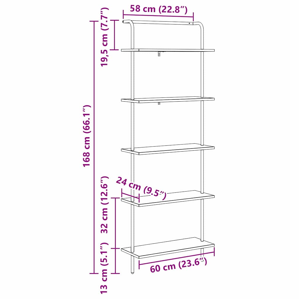 vidaXL Półka na książki 5 poziomy 60 x 24 x 168 cm Drewno inżynieryjne