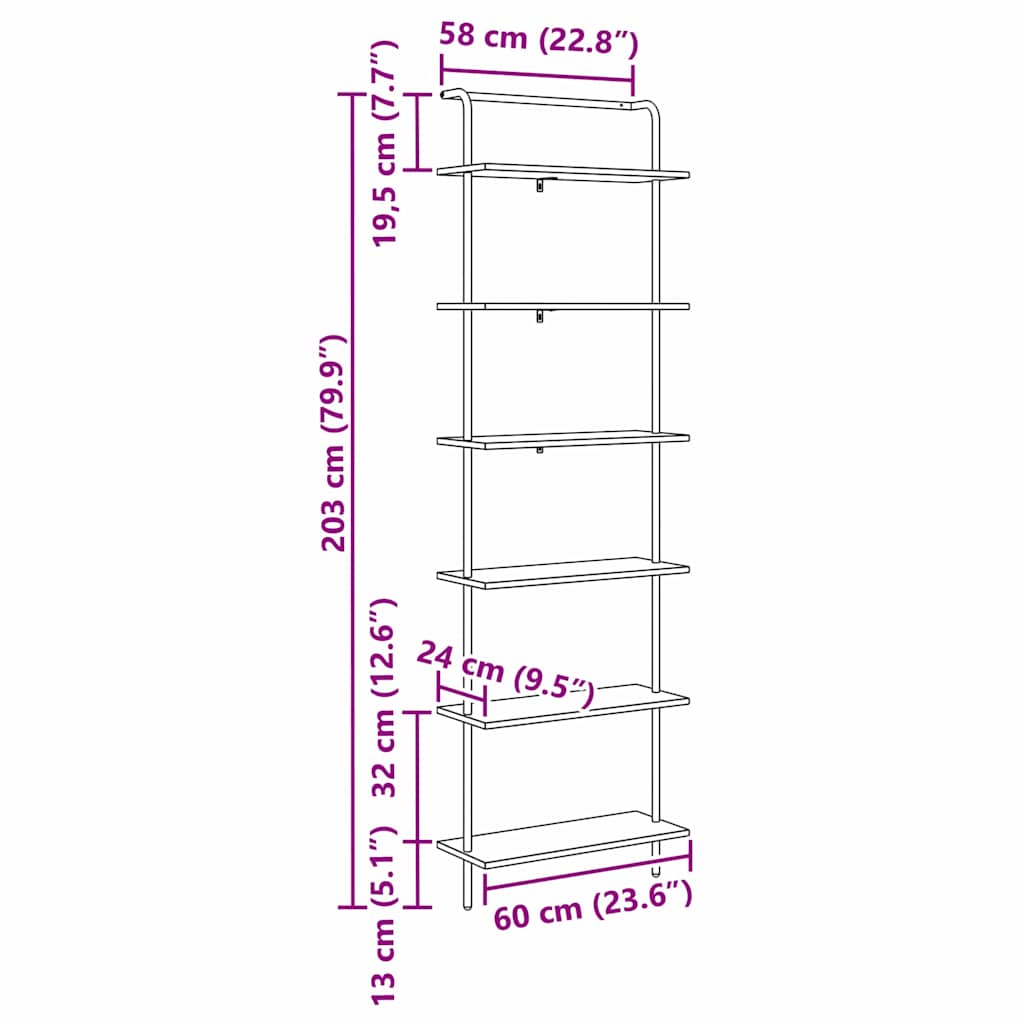vidaXL Półka na książki Czarny Dąb 60 x 24 x 203 cm
