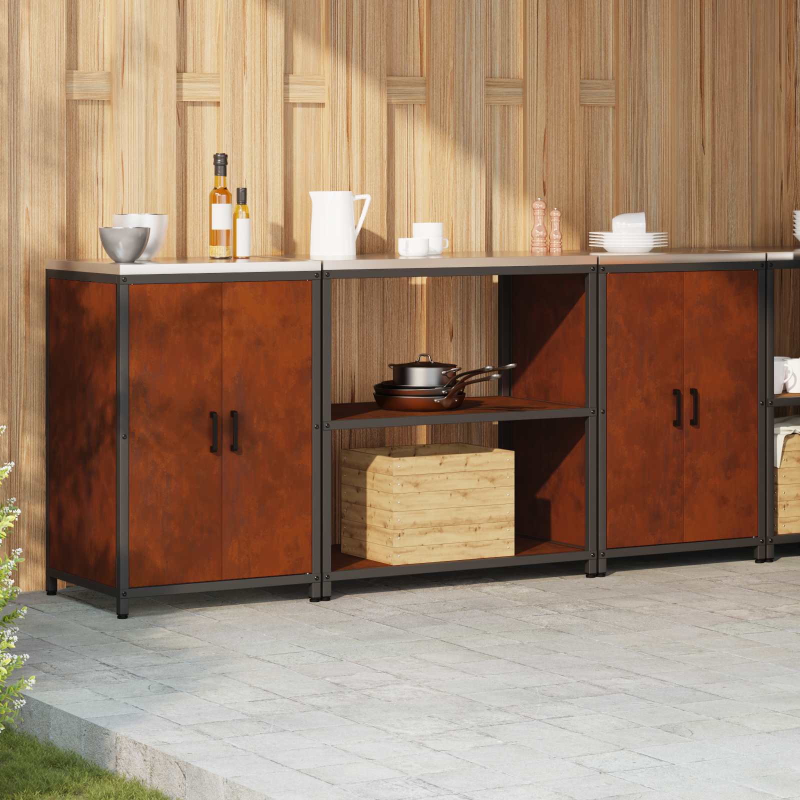 vidaXL Zestaw do przechowywania w kuchni HATTEM 3 pcs Rdzawy Stal