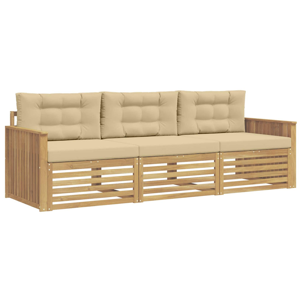 vidaXL Zestaw sof na zewnątrz 3 pcs Biały i Beżowy Lite Drewno Akacji