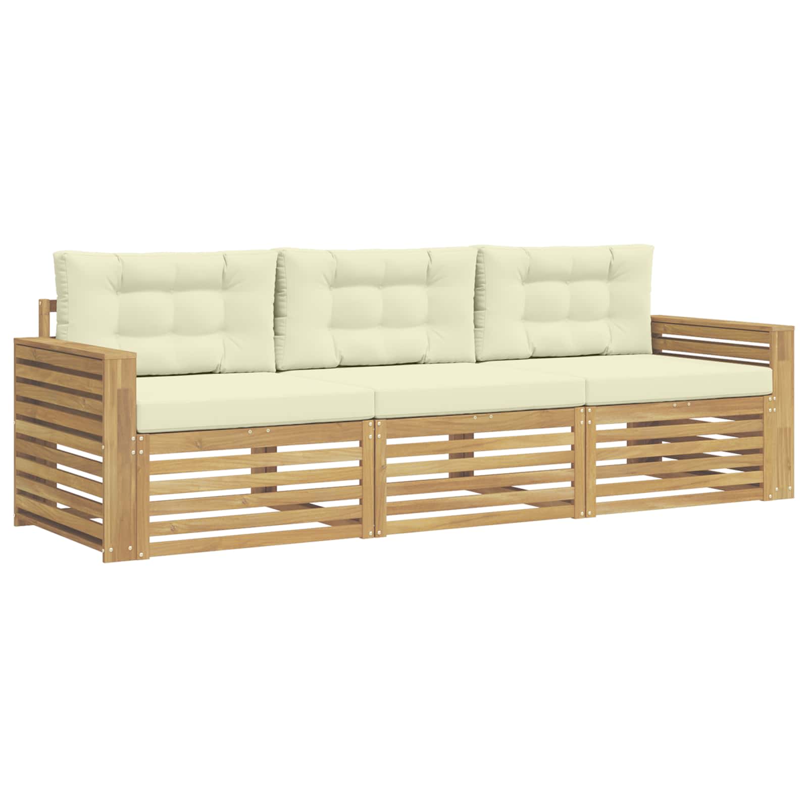 vidaXL Zestaw sof na zewnątrz 3 pcs Biały i kremowy Lite Drewno Akacji