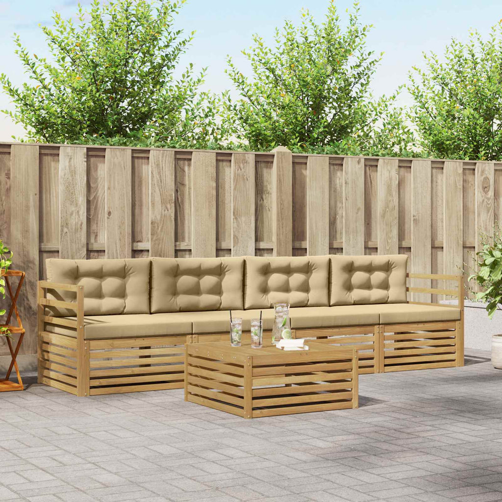 vidaXL Zestaw sof na zewnątrz 5 pcs Biały i Beżowy Lite Drewno Akacji