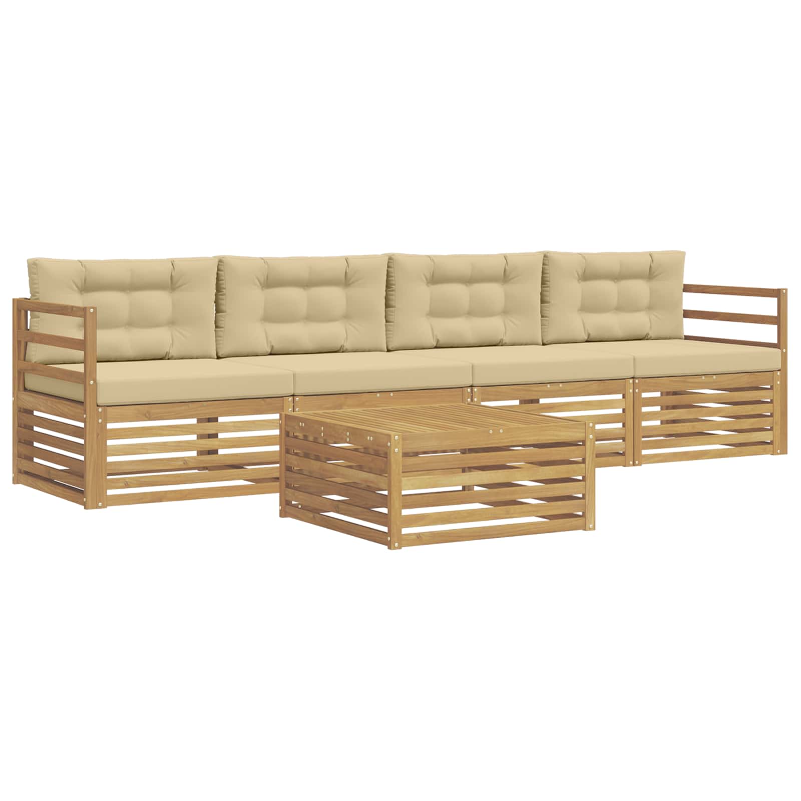 vidaXL Zestaw sof na zewnątrz 5 pcs Biały i Beżowy Lite Drewno Akacji