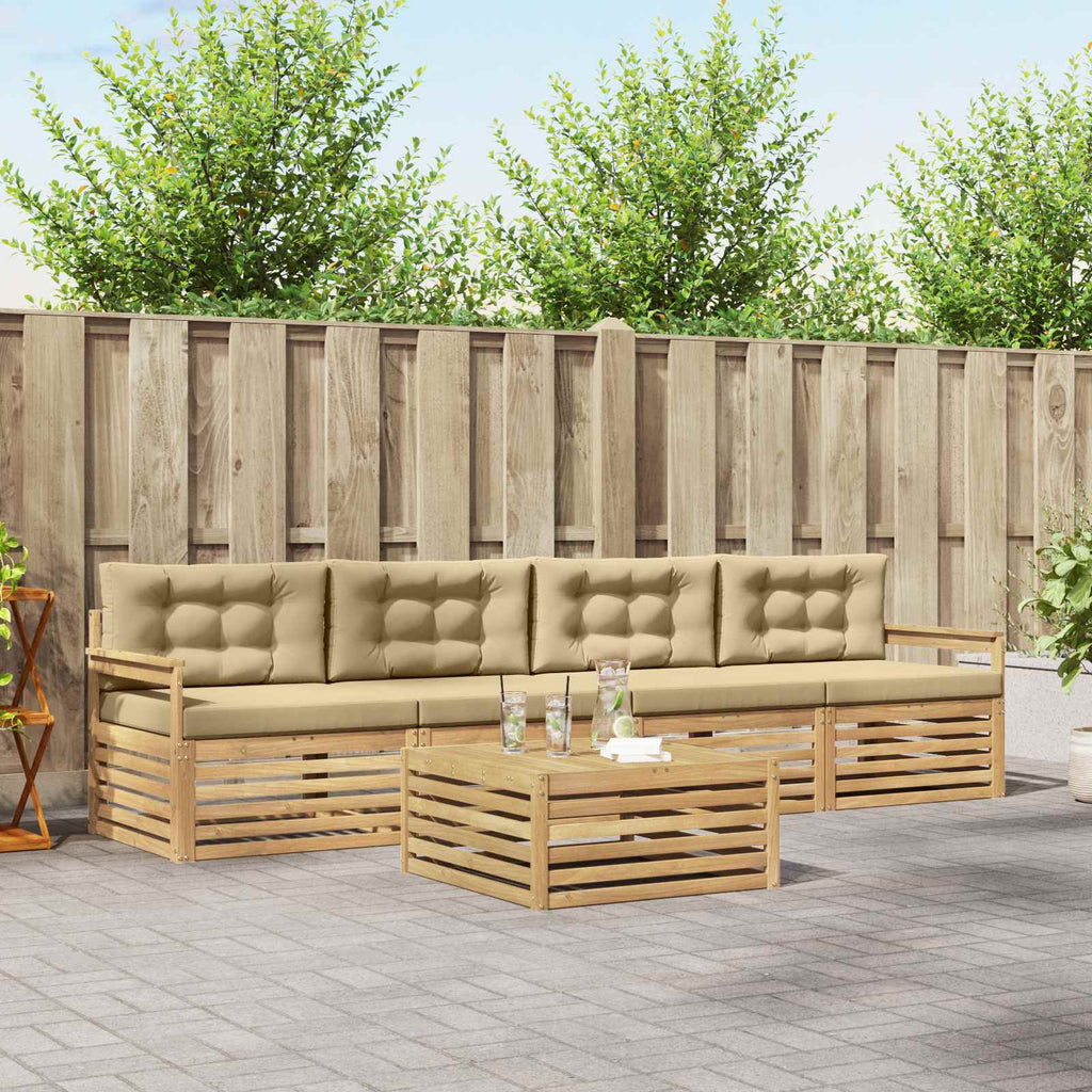vidaXL Zestaw sof na zewnątrz 5 pcs Biały i Beżowy Lite Drewno Akacji
