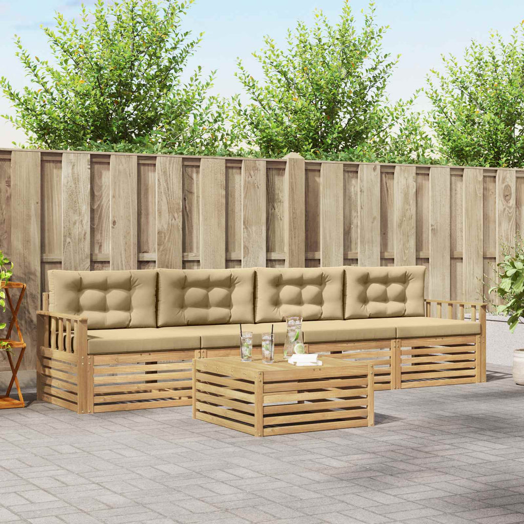vidaXL Zestaw sof na zewnątrz 5 pcs Biały i Beżowy Lite Drewno Akacji