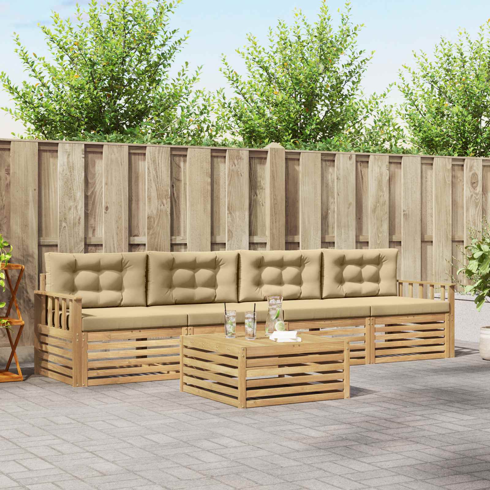 vidaXL Zestaw sof na zewnątrz 5 pcs Biały i Beżowy Lite Drewno Akacji