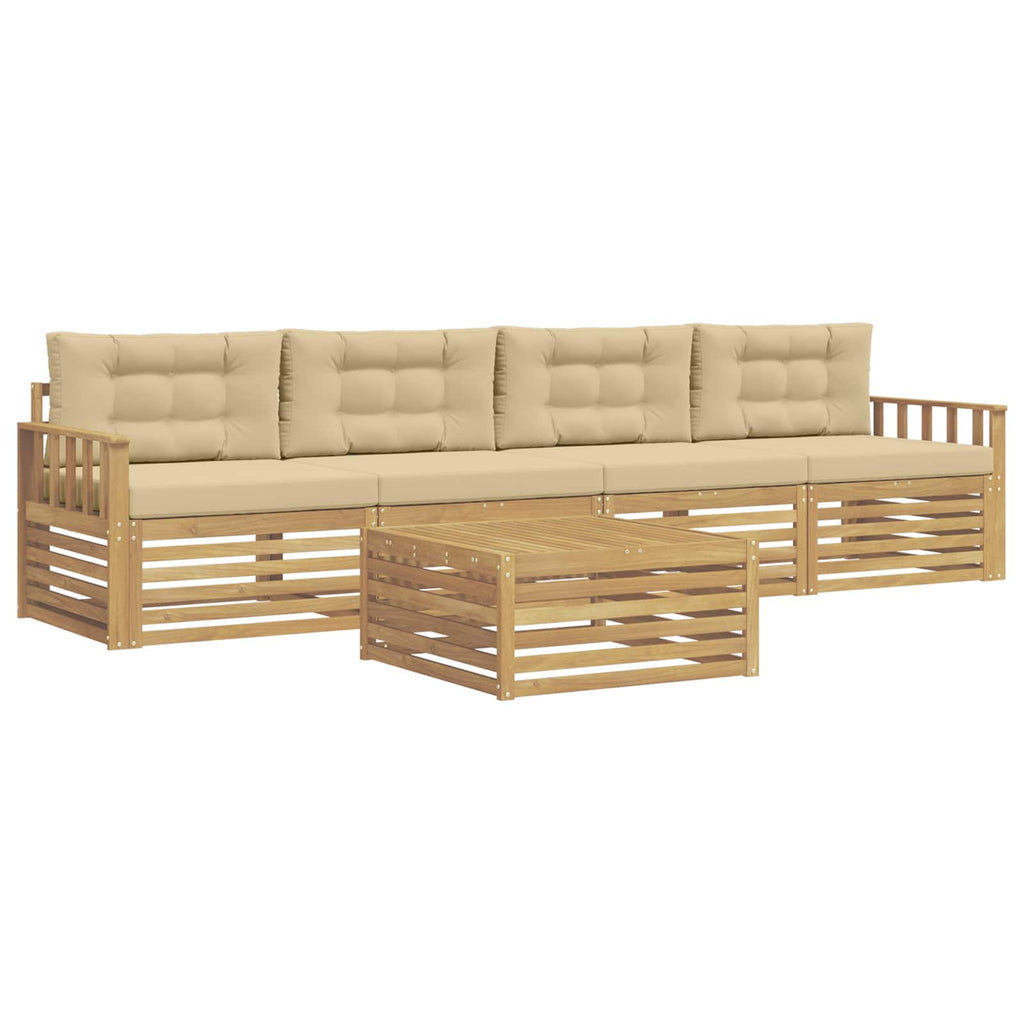 vidaXL Zestaw sof na zewnątrz 5 pcs Biały i Beżowy Lite Drewno Akacji
