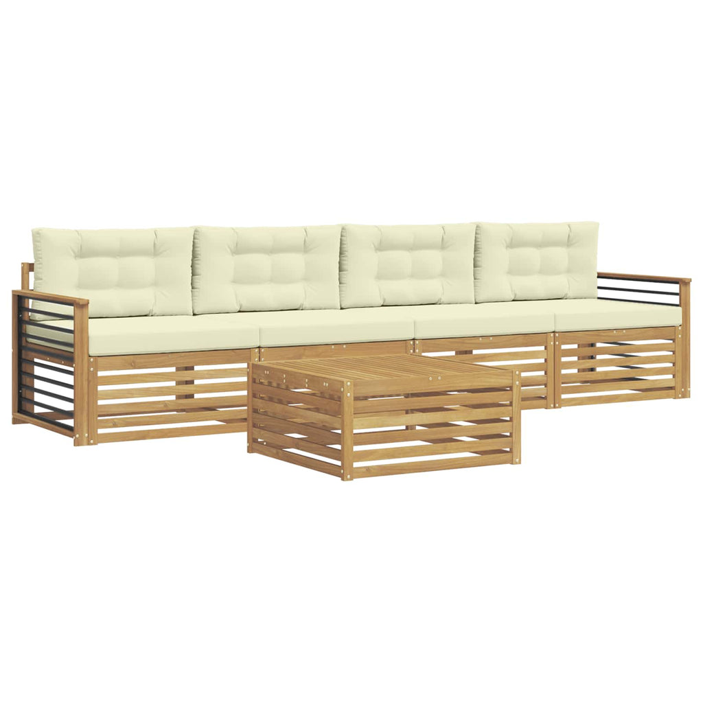 vidaXL Zestaw sof na zewnątrz 5 pcs Biały i kremowy Lite Drewno Akacji
