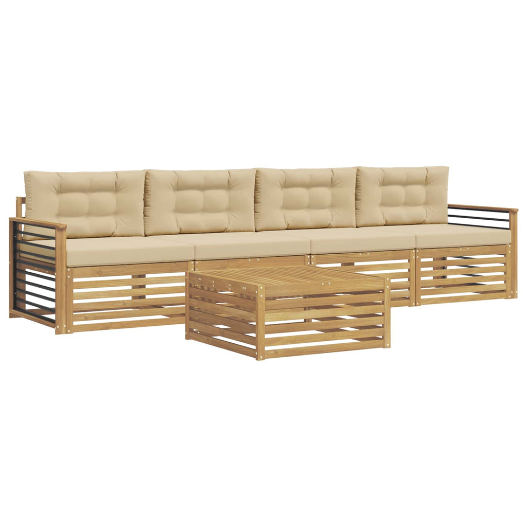 vidaXL Zestaw sof na zewnątrz 5 pcs Biały i Beżowy Lite Drewno Akacji