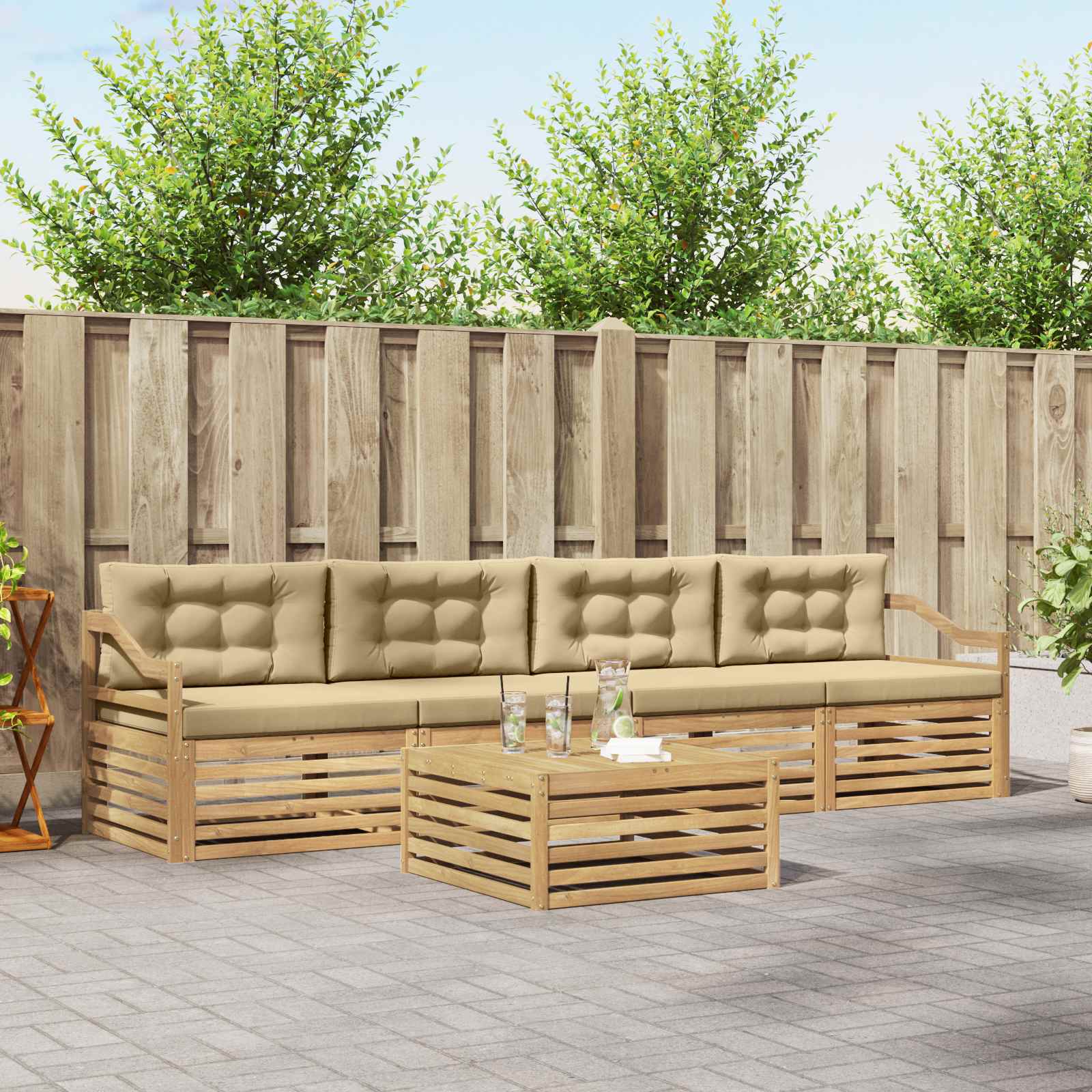 vidaXL Zestaw sof na zewnątrz 5 pcs Biały i Beżowy Lite Drewno Akacji