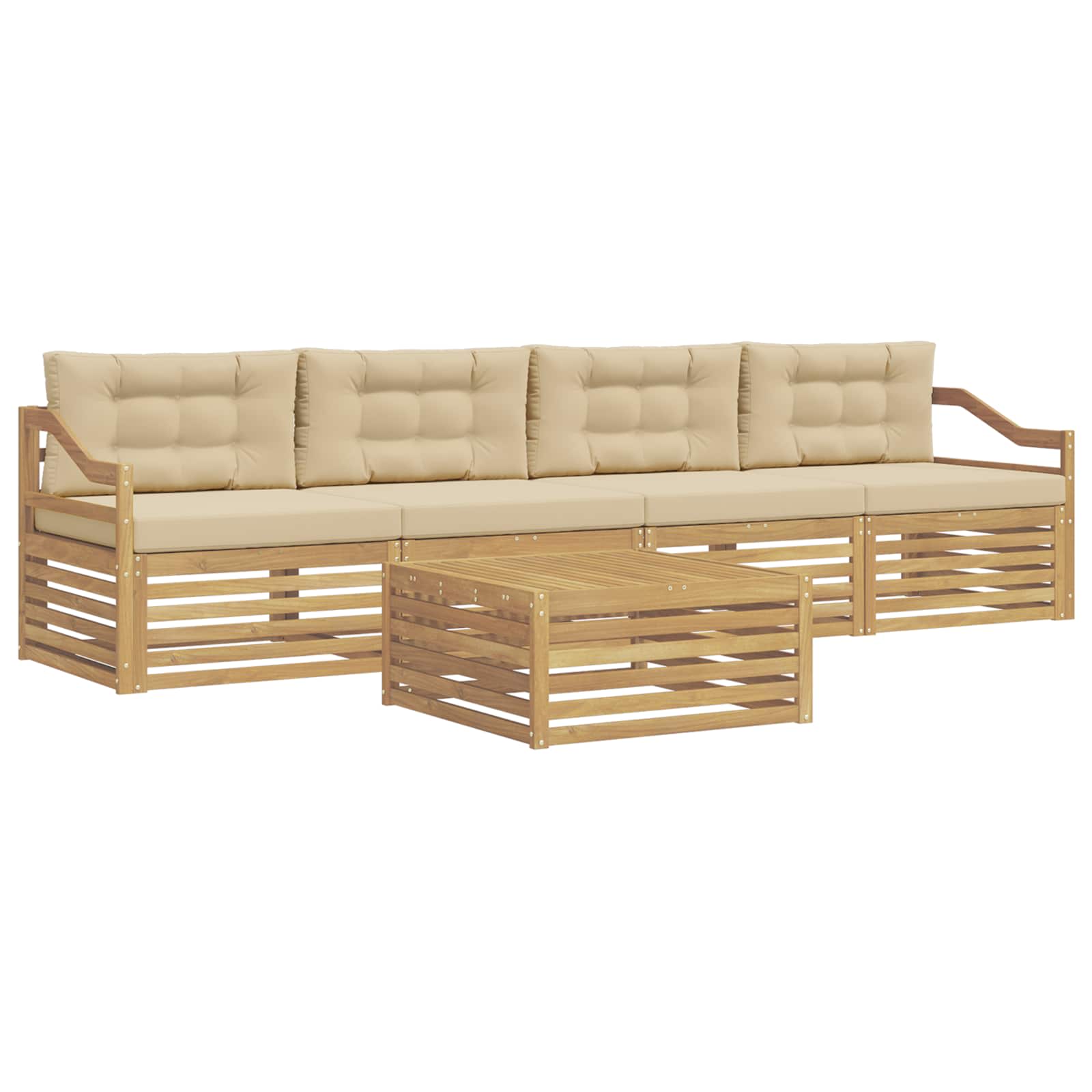vidaXL Zestaw sof na zewnątrz 5 pcs Biały i Beżowy Lite Drewno Akacji