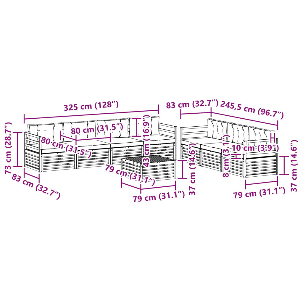 vidaXL Zestaw sof na zewnątrz 8 pcs Biały i kremowy 79 x 79 x 37 cm
