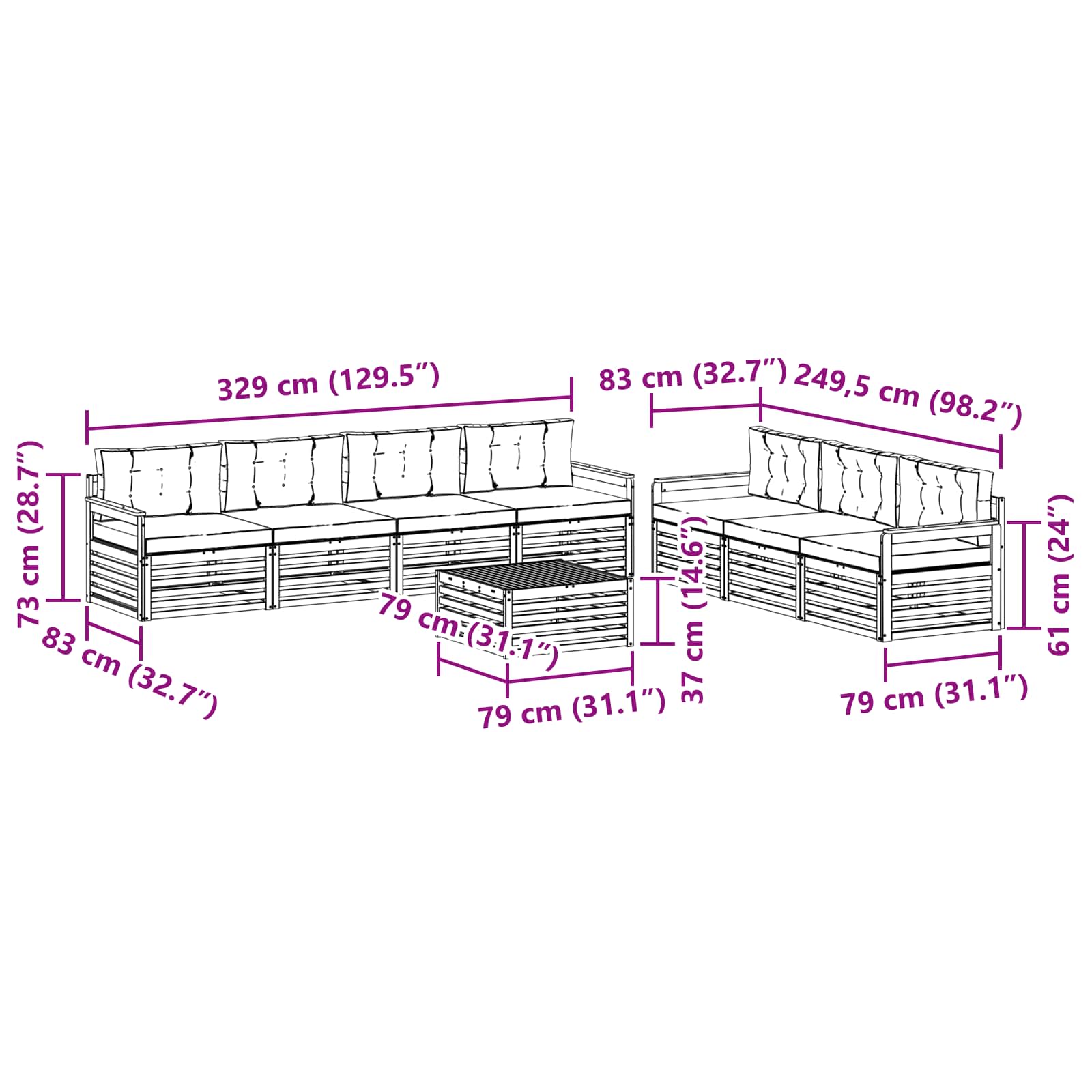 vidaXL Zestaw sof na zewnątrz 8 pcs Biały i kremowy 79 x 79 x 37 cm