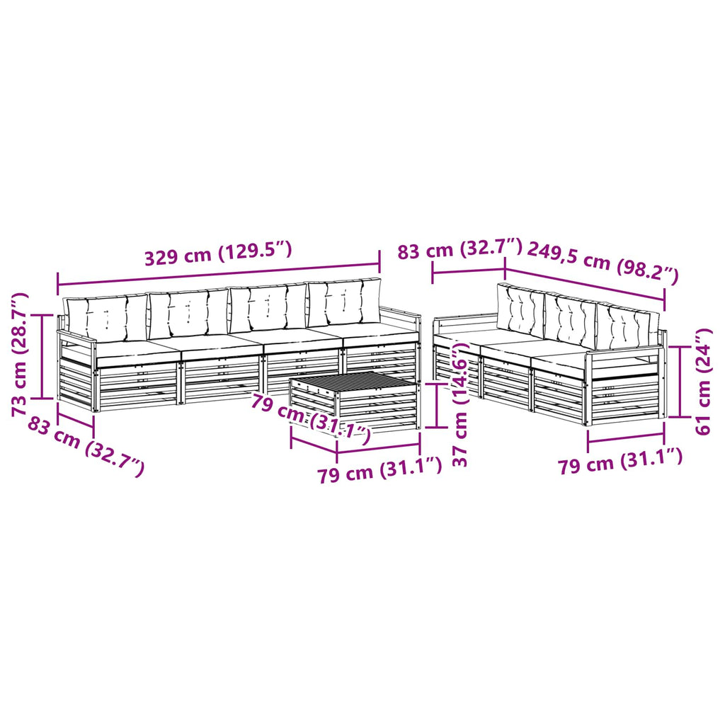 vidaXL Zestaw sof na zewnątrz 8 pcs Biały i antracyt 79 x 79 x 37 cm