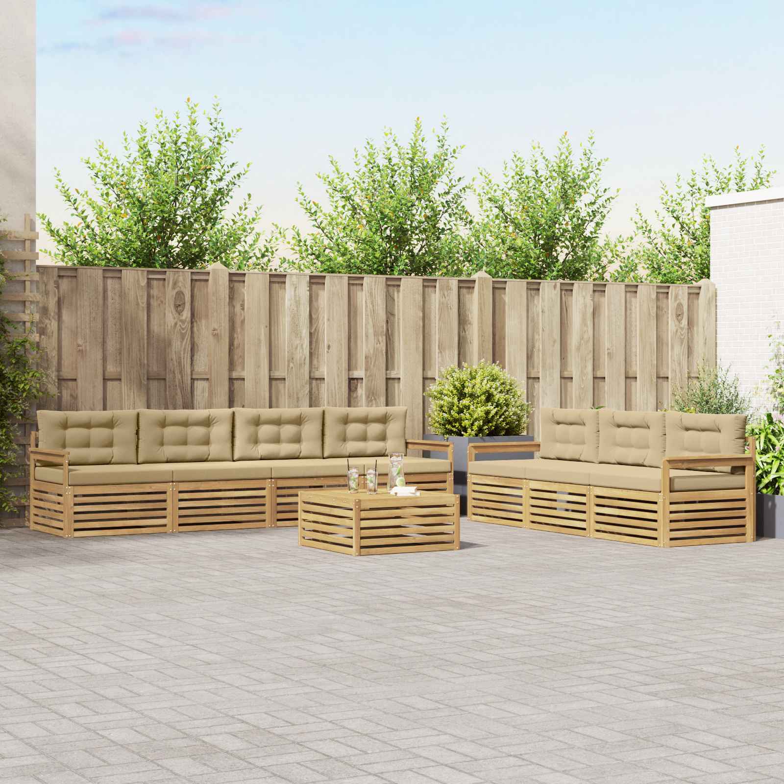 vidaXL Zestaw sof na zewnątrz 8 pcs Biały i Beżowy 79 x 79 x 37 cm