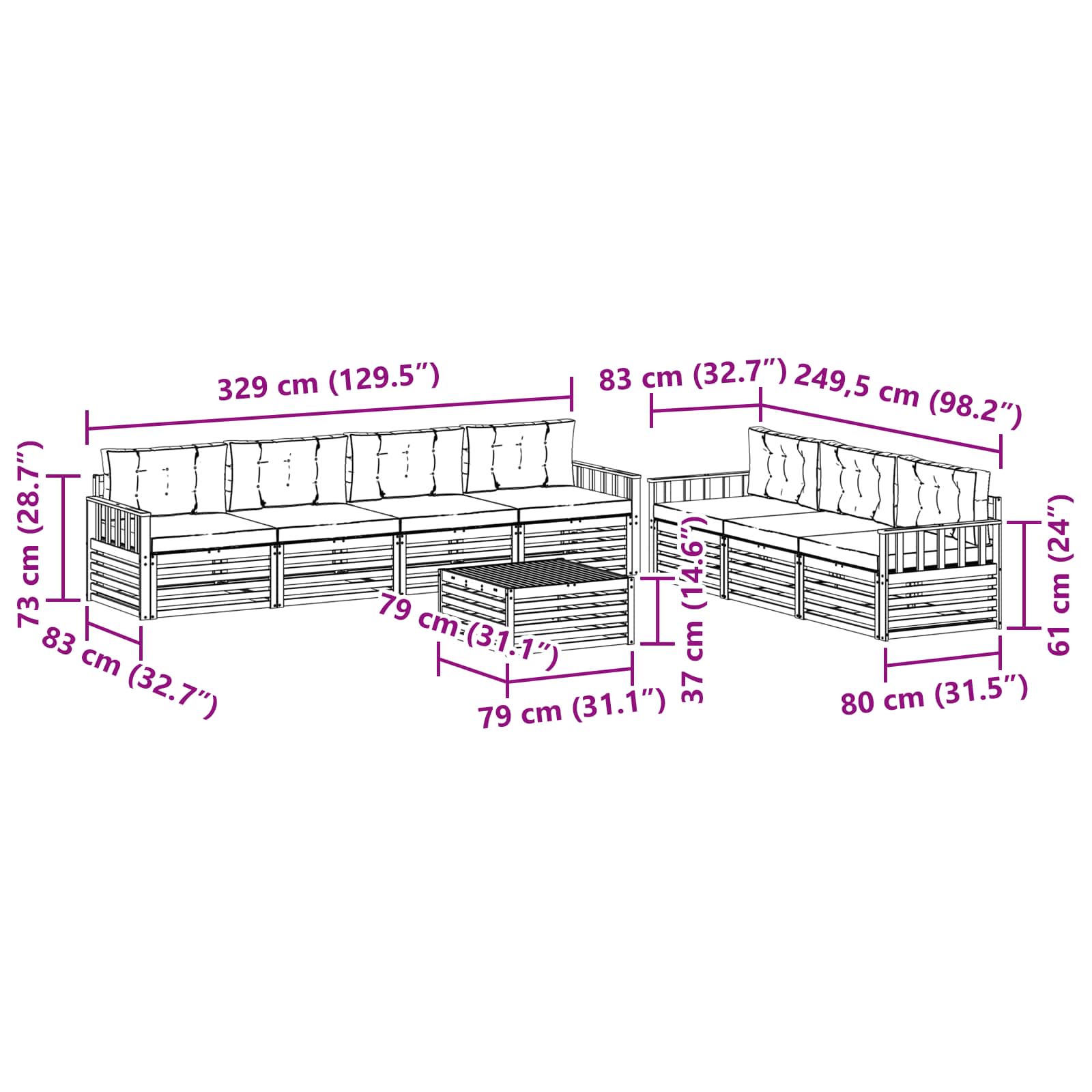vidaXL Zestaw sof na zewnątrz 8 pcs Biały i kremowy 79 x 79 x 37 cm