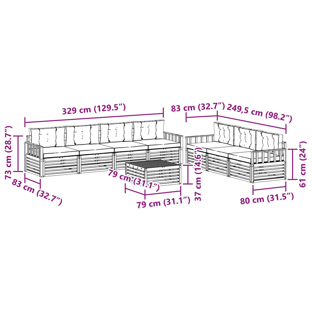vidaXL Zestaw sof na zewnątrz 8 pcs Biały i Beżowy 79 x 79 x 37 cm