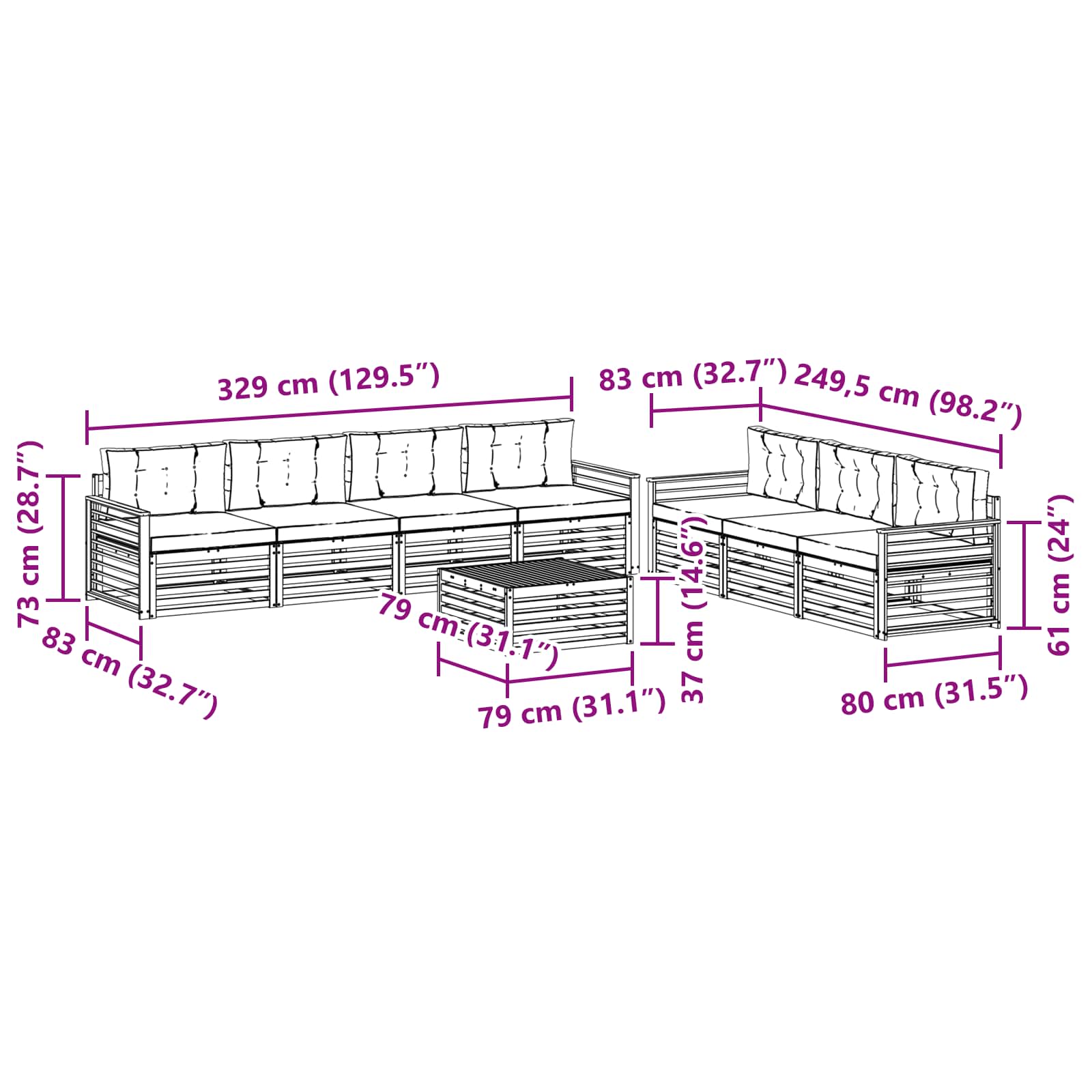 vidaXL Zestaw sof na zewnątrz 8 pcs Biały i antracyt 79 x 79 x 37 cm