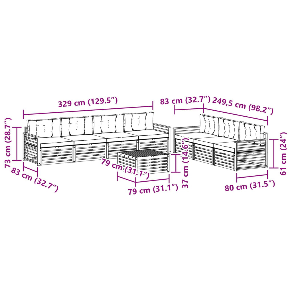 vidaXL Zestaw sof na zewnątrz 8 pcs Biały i Beżowy 79 x 79 x 37 cm