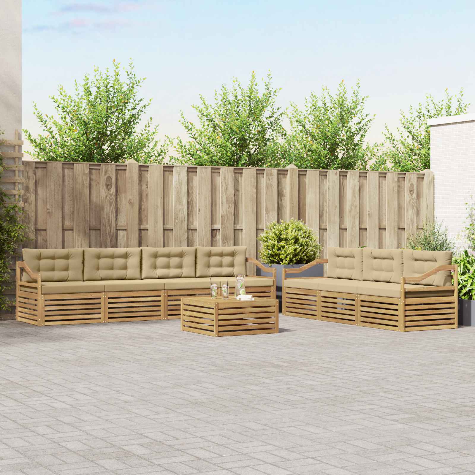 vidaXL Zestaw sof na zewnątrz 8 pcs Biały i Beżowy 79 x 79 x 37 cm