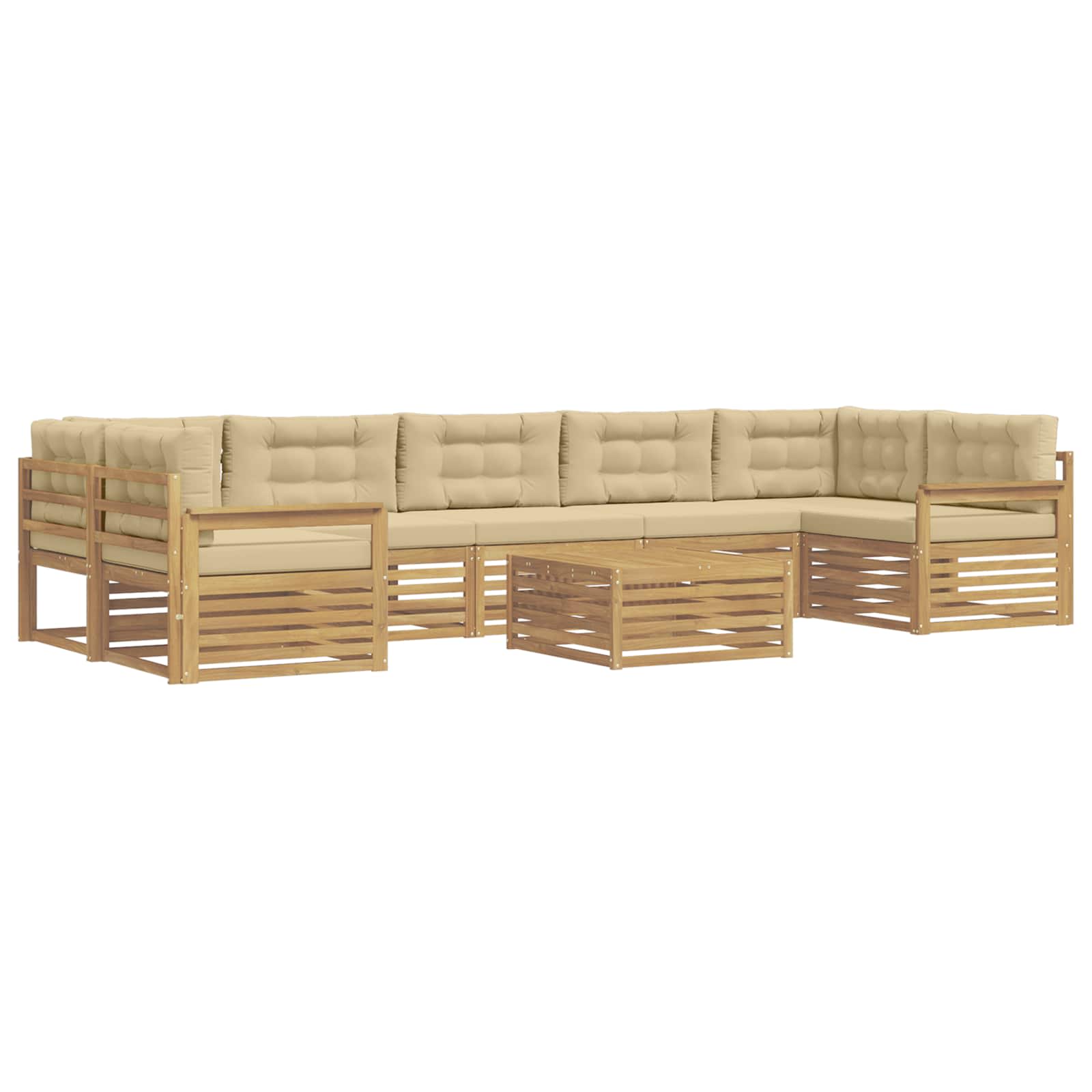 vidaXL Zestaw sof na zewnątrz 8 pcs Biały i Beżowy Lite Drewno Akacji
