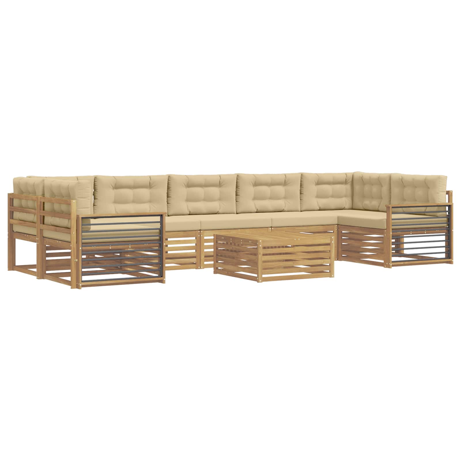vidaXL Zestaw sof na zewnątrz 8 pcs Biały i Beżowy Lite Drewno Akacji