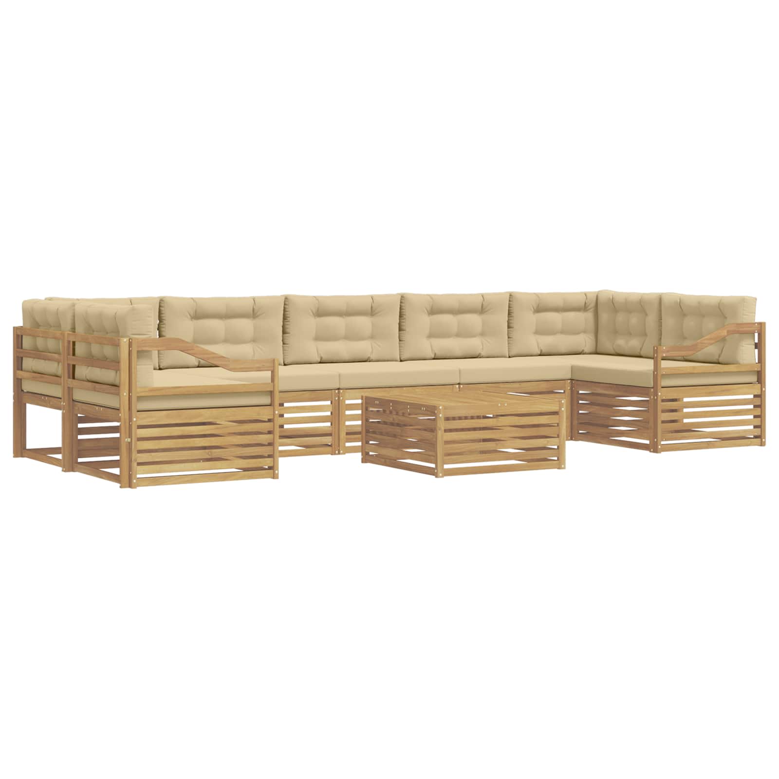 vidaXL Zestaw sof na zewnątrz 8 pcs Biały i Beżowy Lite Drewno Akacji