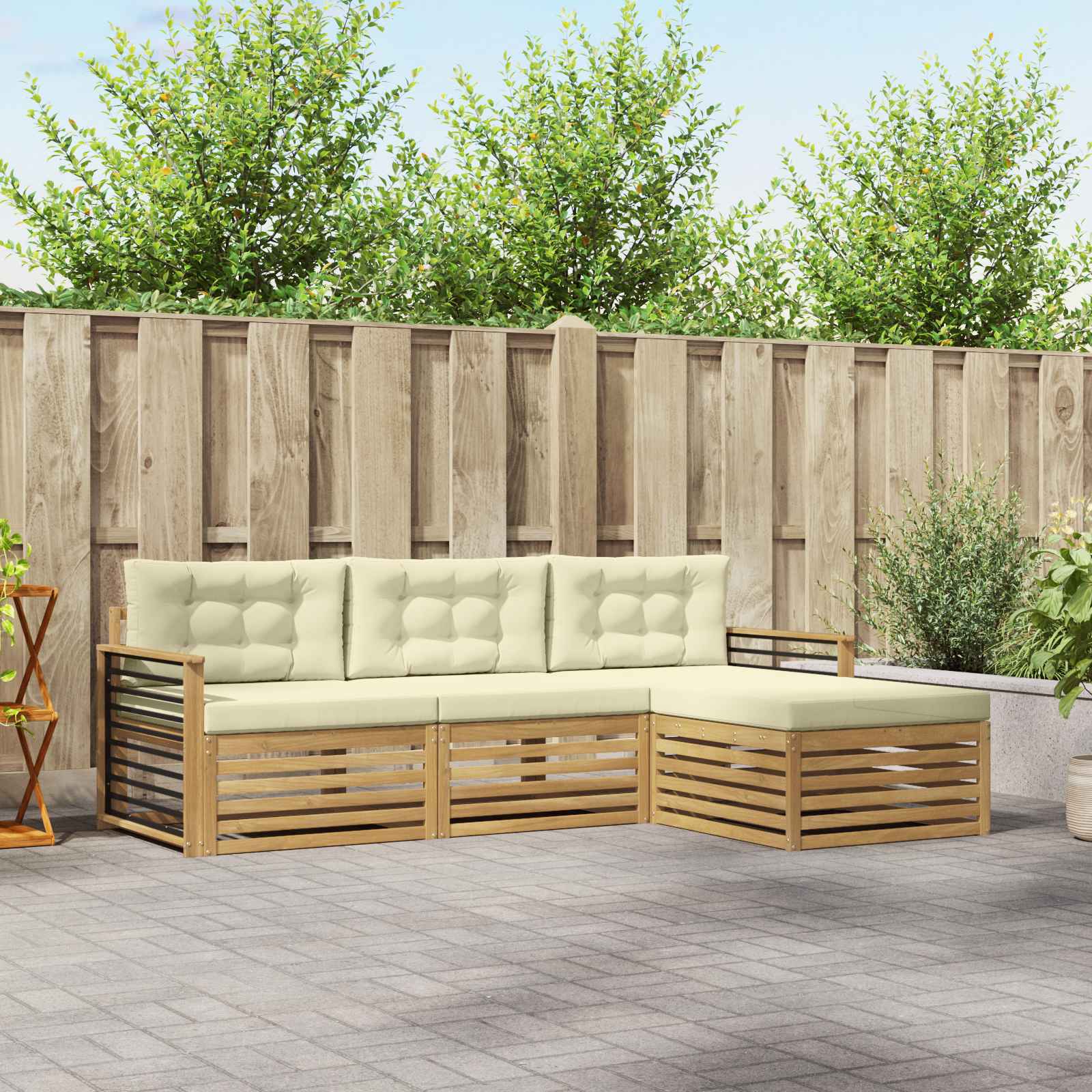 vidaXL Zestaw sof na zewnątrz 4 pcs Biały i kremowy Poliester