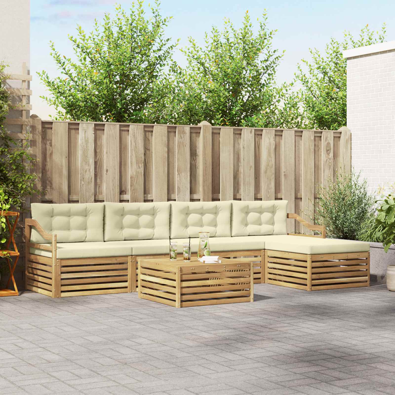 vidaXL Zestaw sof na zewnątrz 6 pcs Biały i kremowy 79 x 79 x 37 cm