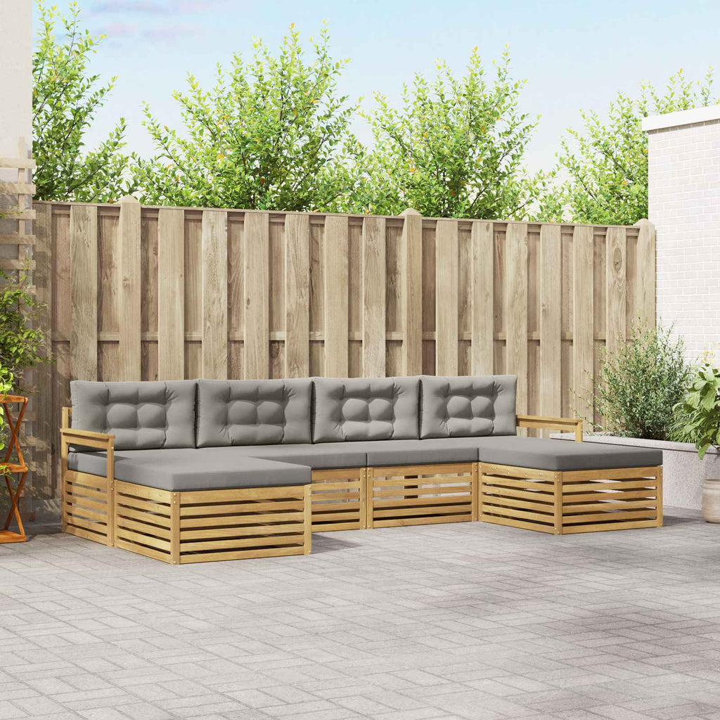 vidaXL Zestawy sof 6 pcs Biały i jasnoszary Lite Drewno Akacji