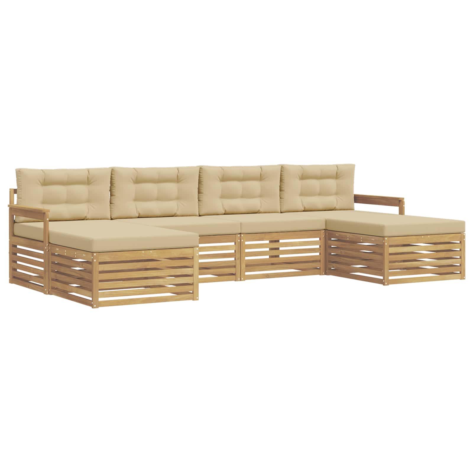 vidaXL Zestawy sof z poduszką 6 pcs Biały i Beżowy Lite Drewno Akacji