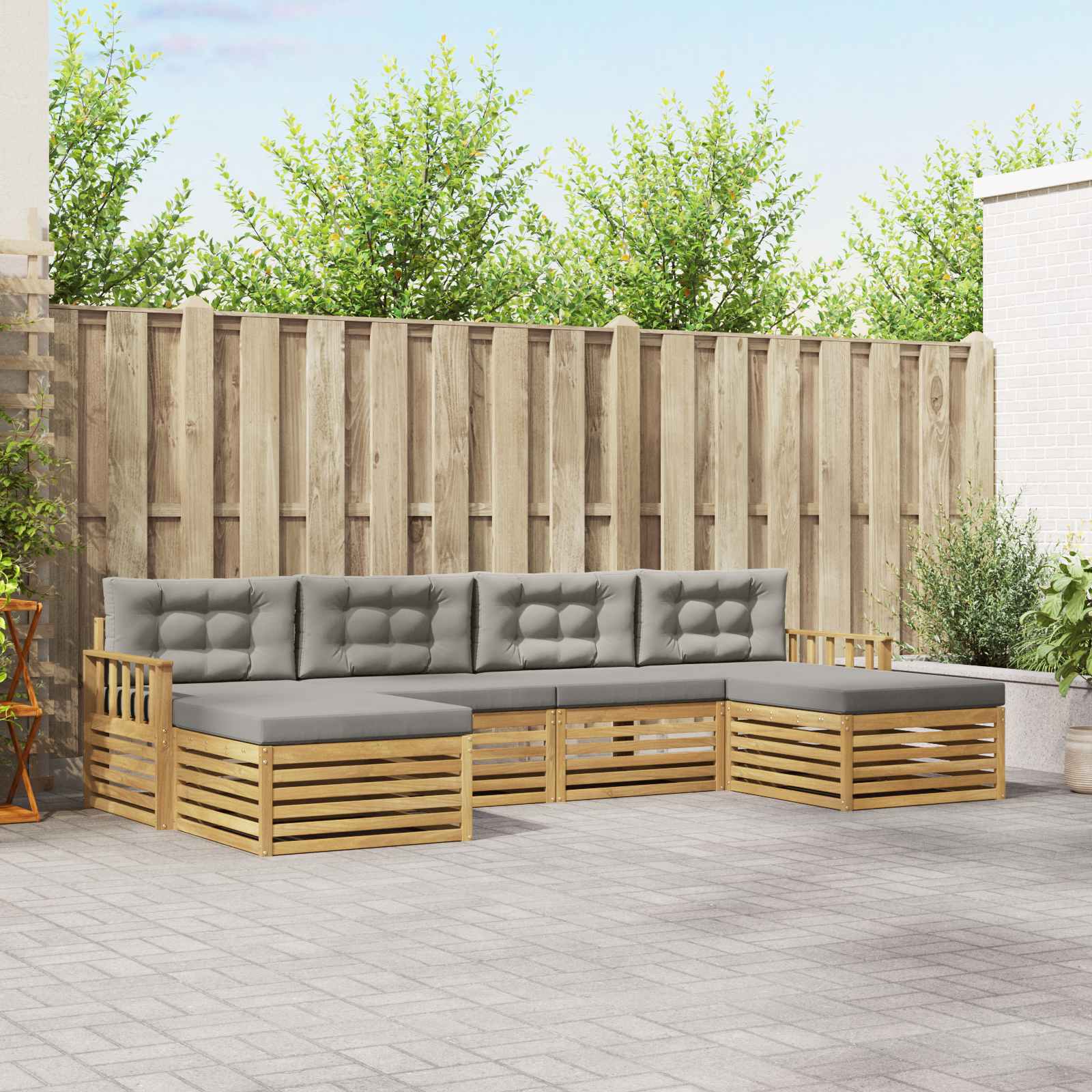 vidaXL Zestawy sof 6 pcs Biały i jasnoszary Lite Drewno Akacji