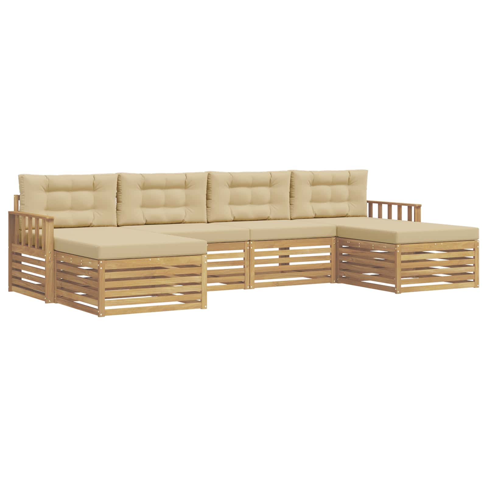 vidaXL Zestawy sof z poduszką 6 pcs Biały i Beżowy Lite Drewno Akacji