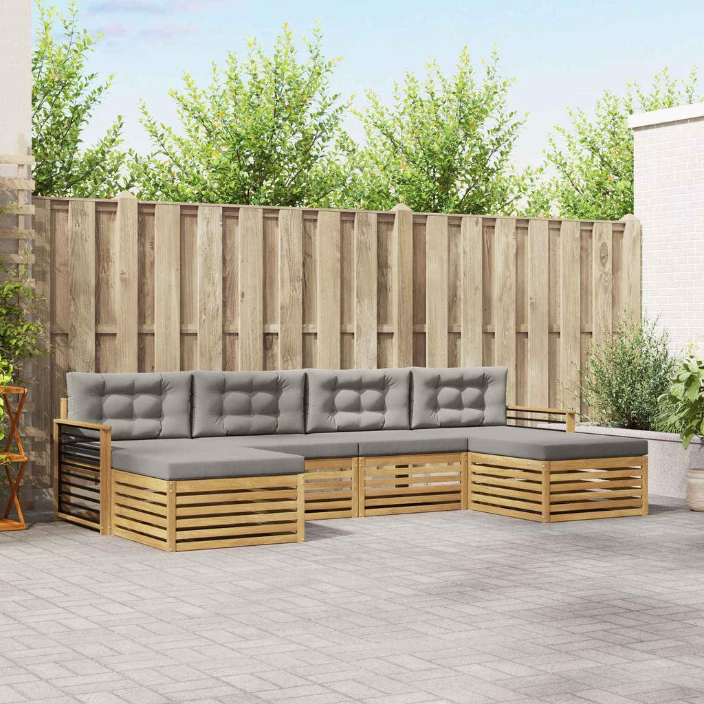 vidaXL Zestawy sof 6 pcs Biały i jasnoszary Lite Drewno Akacji