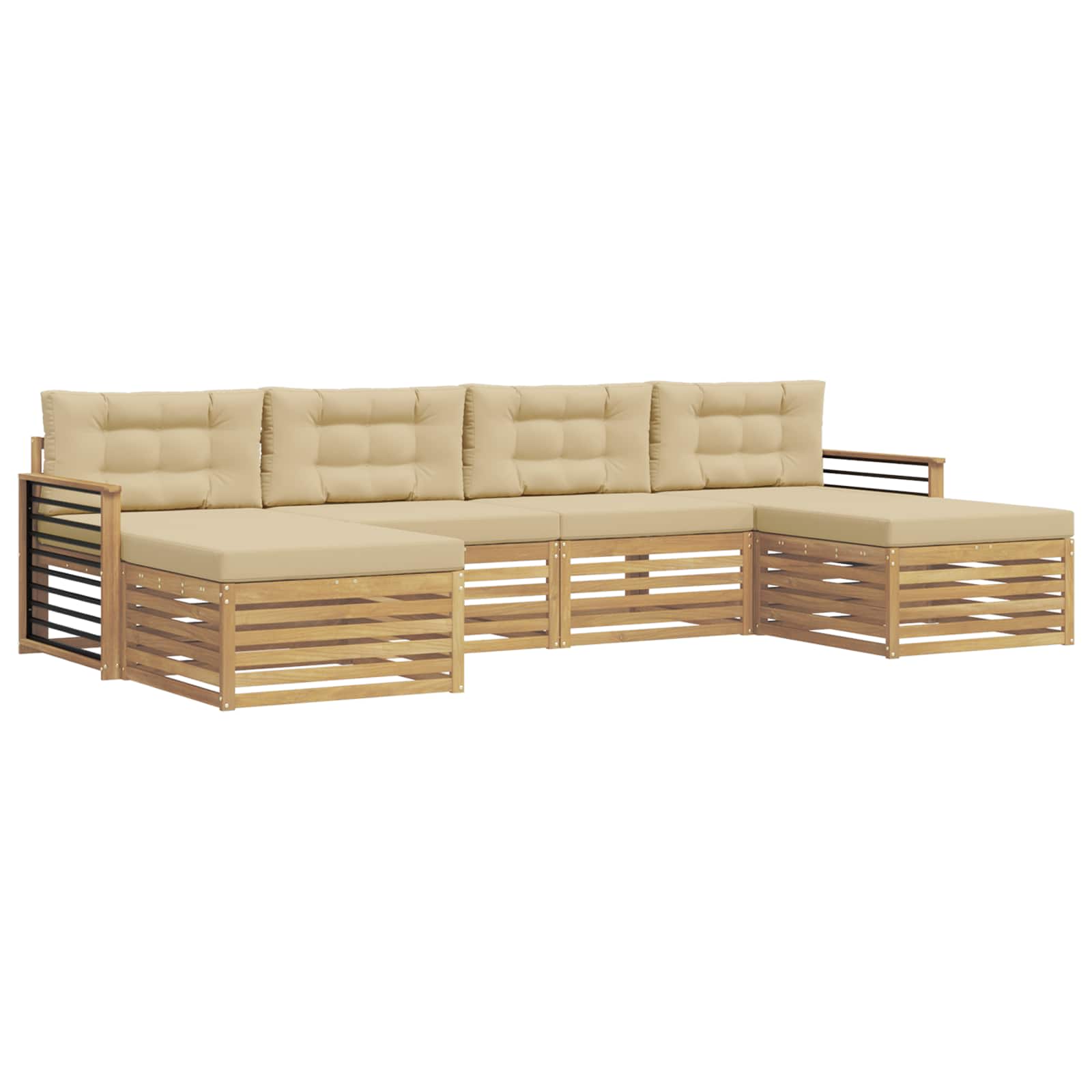 vidaXL Zestawy sof z poduszką 6 pcs Biały i Beżowy Lite Drewno Akacji