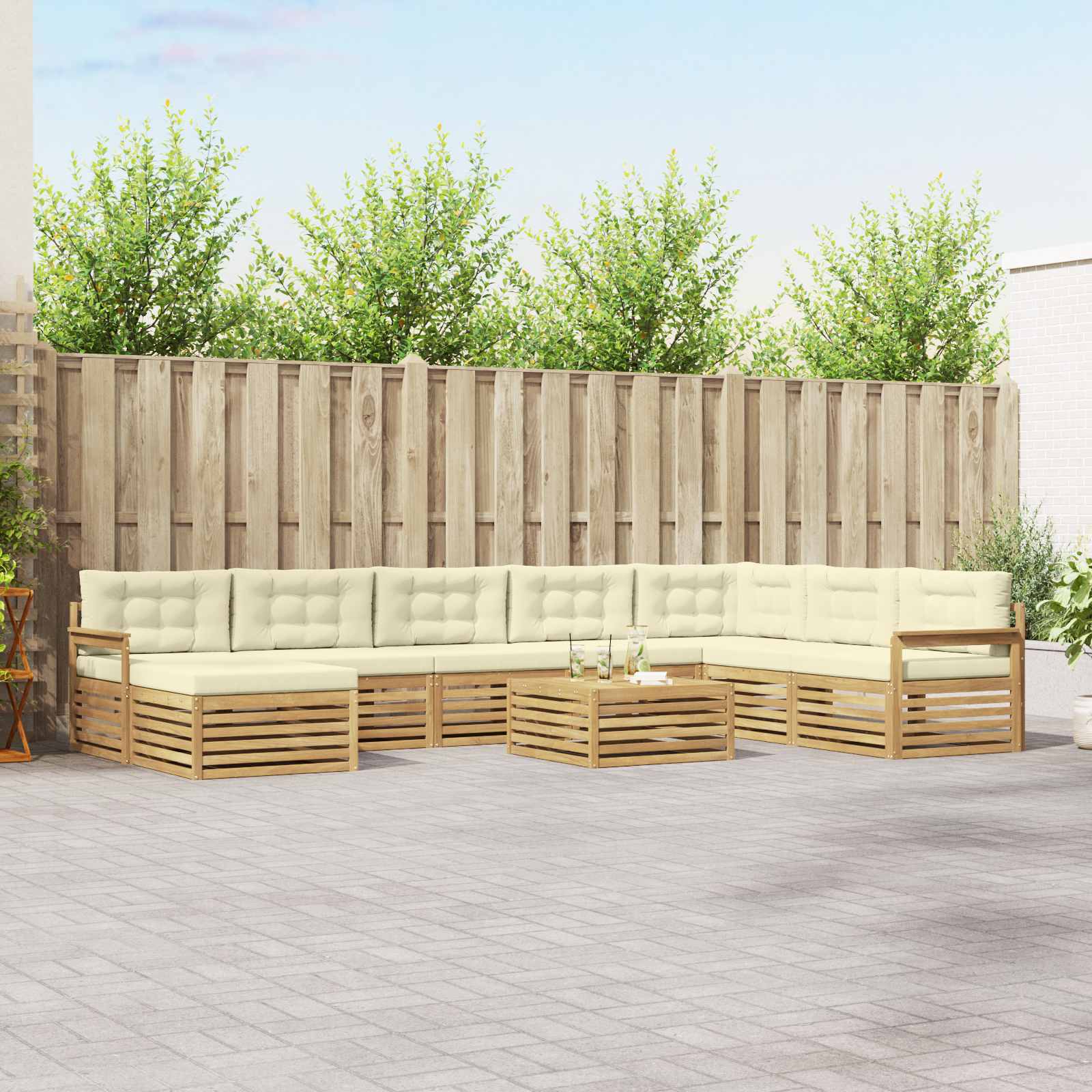 vidaXL Zestaw sof na zewnątrz 9 pcs Biały i kremowy Lite Drewno Akacji