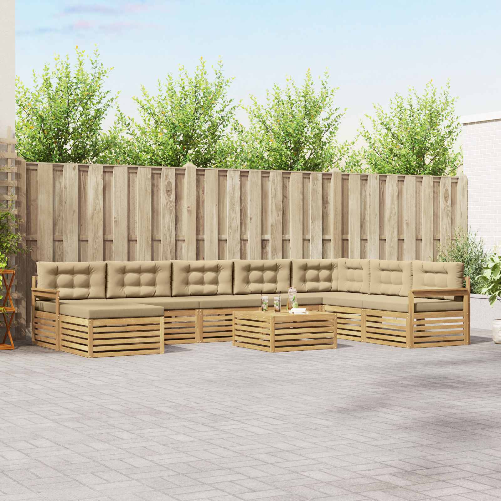 vidaXL Zestaw sof na zewnątrz 9 pcs Biały i Beżowy Lite Drewno Akacji