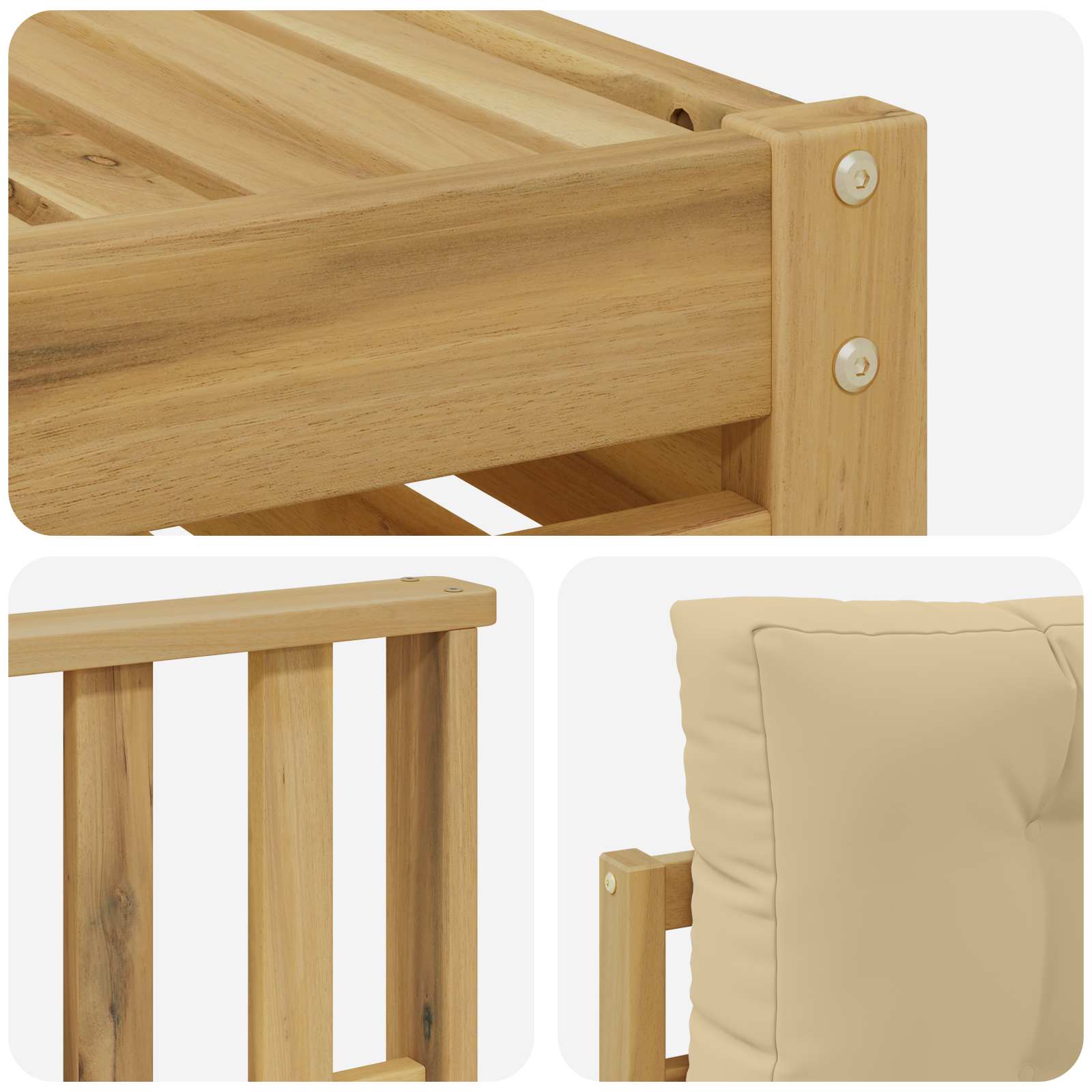 vidaXL Zestaw sof na zewnątrz 9 pcs Biały i Beżowy Lite Drewno Akacji