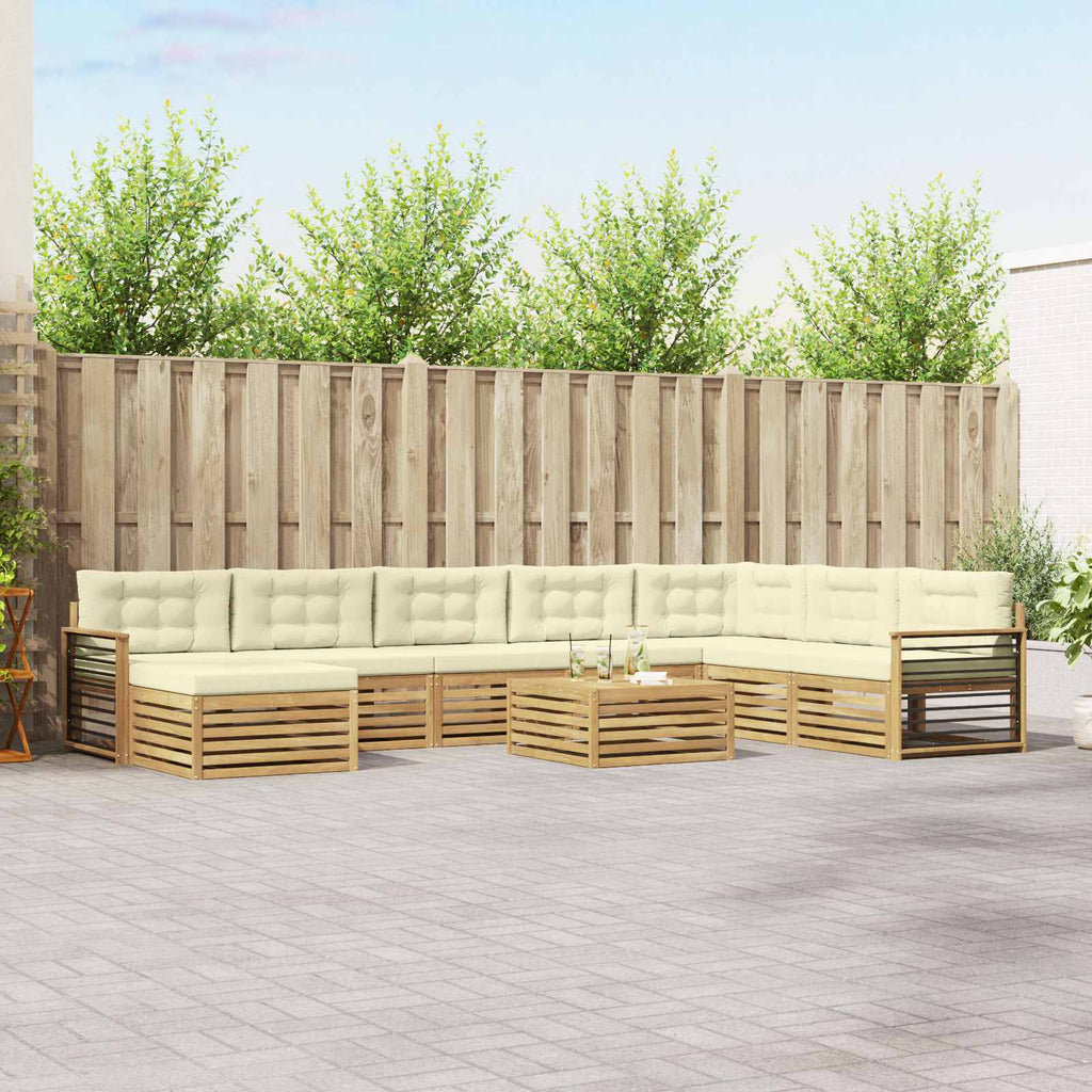 vidaXL Zestaw sof na zewnątrz 9 pcs Biały i kremowy Lite Drewno Akacji